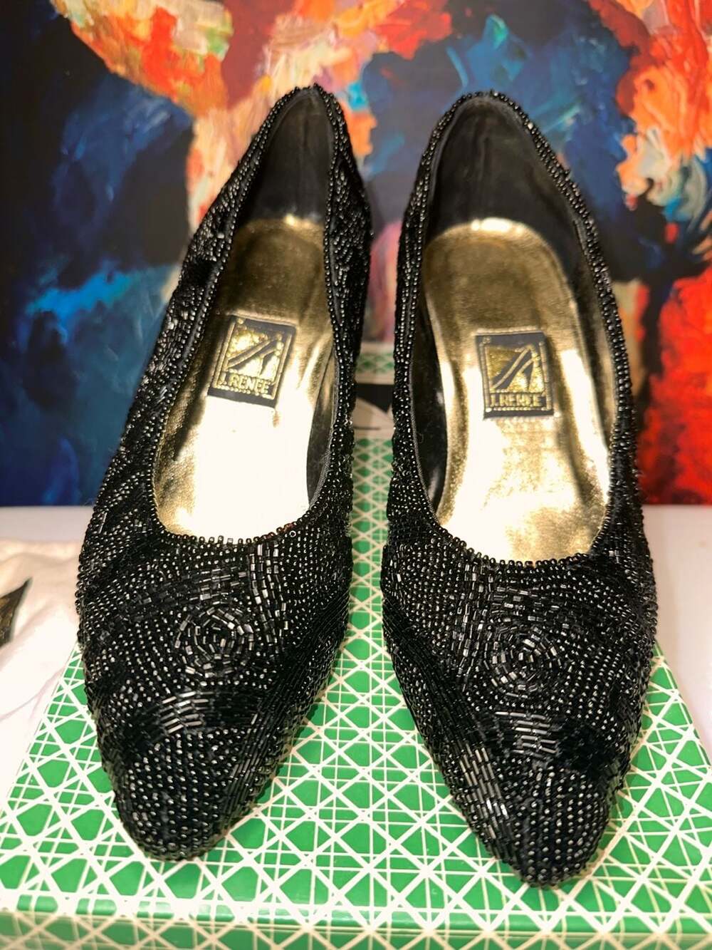 No.05 J. Renee Vintage Black Beaded Sequin Stiletto Pumps